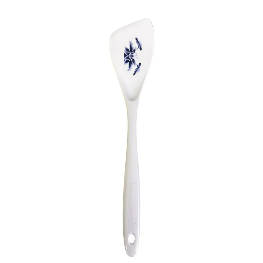 Vintage Melamine Water Lily Spatula 4409 and Ladle White Blue Floral